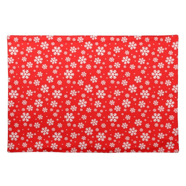 White Snowflakes on Red Winter Pattern Cloth Placemat (Front)