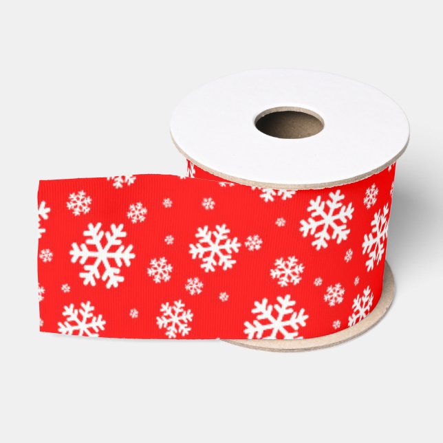 White Snowflakes on Red Winter Pattern Grosgrain Ribbon (Spool)