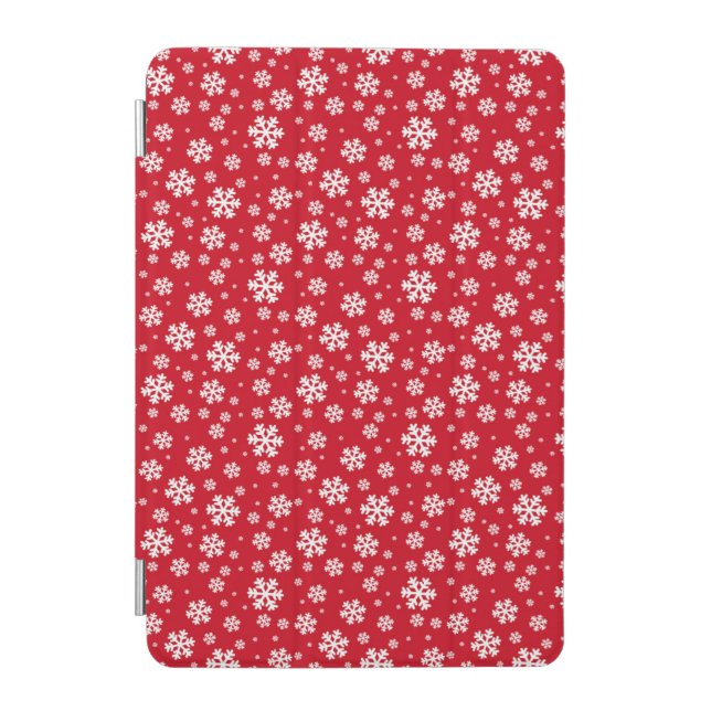 White Snowflakes on red Winter Pattern iPad Mini Cover (Front)