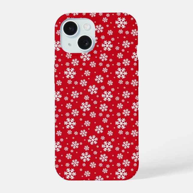 White Snowflakes on red Winter Pattern Iphone Case (Back)