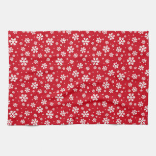 White Snowflakes on red Winter Pattern Kitchen Towel