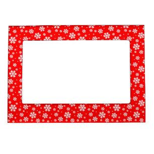 White Snowflakes on Red Winter Pattern Magnetic Frame