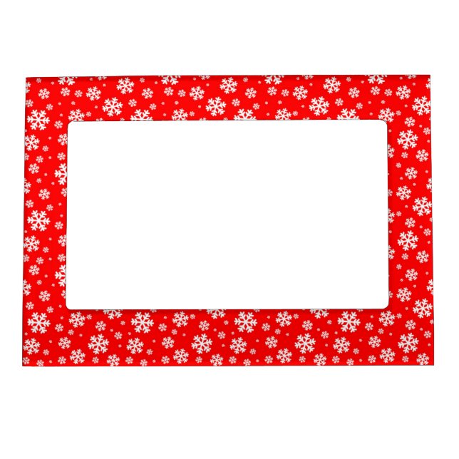 White Snowflakes on Red Winter Pattern Magnetic Frame (Front)
