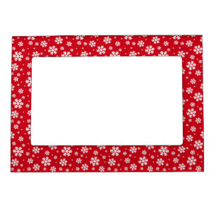 White Snowflakes on red Winter Pattern Magnetic Frame