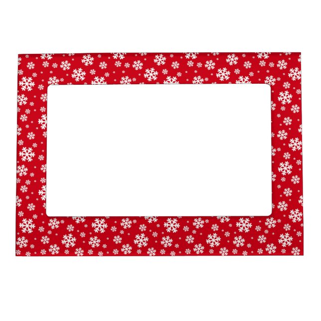 White Snowflakes on red Winter Pattern Magnetic Frame (Front)