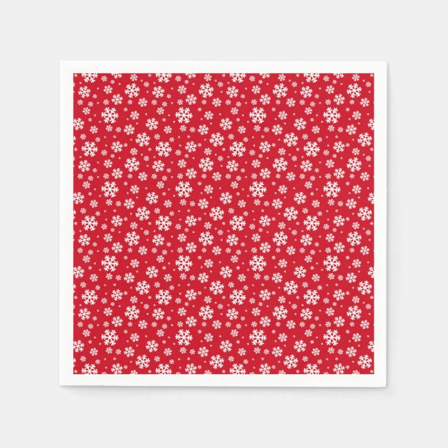 White Snowflakes on red Winter Pattern Napkins (Front)