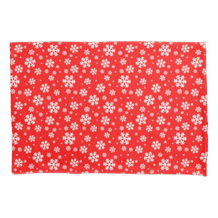 White Snowflakes on Red Winter Pattern Pillow Case