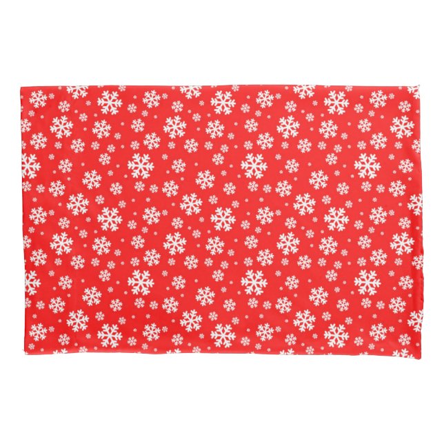 White Snowflakes on Red Winter Pattern Pillow Case (Front)