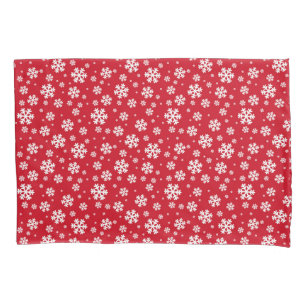 White Snowflakes on red Winter Pattern Pillow Case