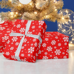 White Snowflakes on Red Winter Pattern Wrapping Paper
