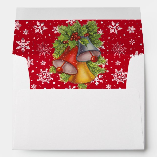 White Snowflakes on Red with Bells Insert Envelope (Back (Bottom))