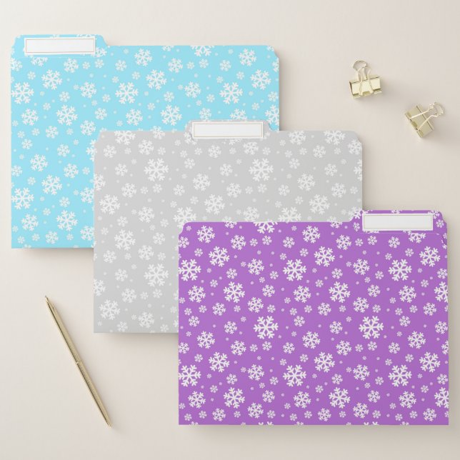 White Snowflakes on Silver, Blue & Purple File Folder (Set)