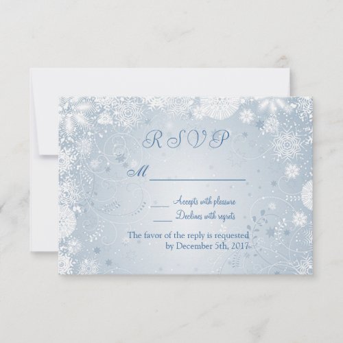 White snowflakes on silver blue RSVP Invitation