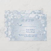 White snowflakes on silver blue RSVP Invitation (Front/Back)