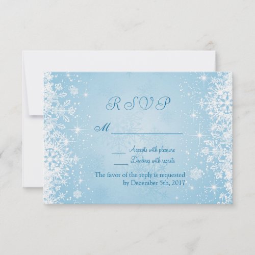 White snowflakes on silver blue RSVP Invitation