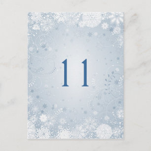 White snowflakes on silver blue Table Number