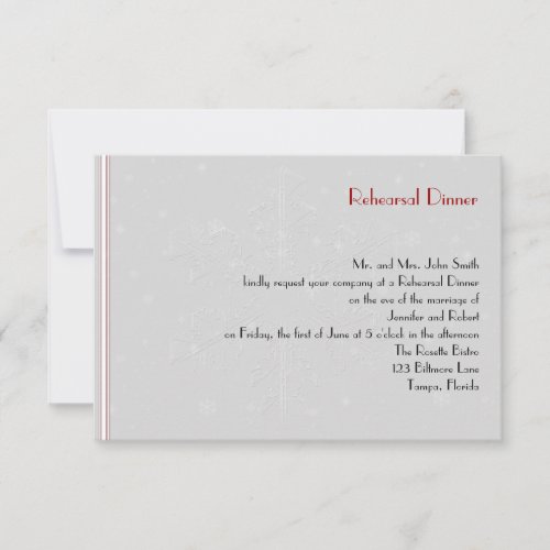 White Snowflakes on Silver Wedding Rehearsal Invitations