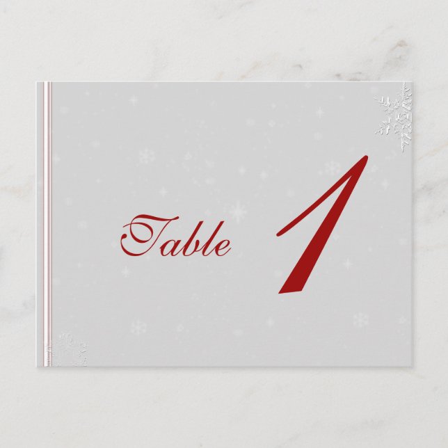 White Snowflakes on Silver Wedding Table Number (Front)