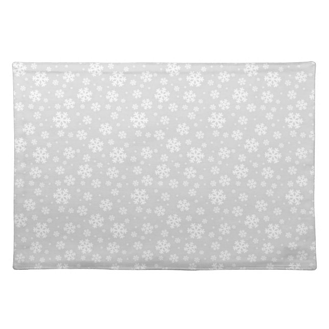 White Snowflakes on Silver Winter Pattern Cloth Placemat (Front)