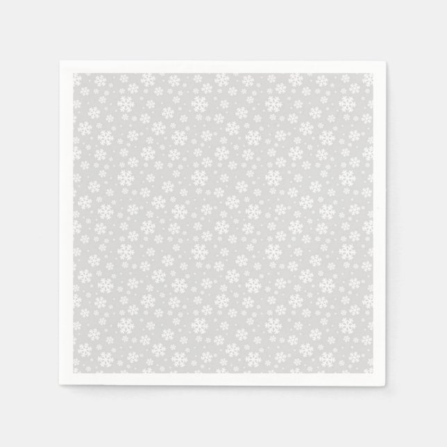 White Snowflakes on Silver Winter Pattern Napkins (Front)
