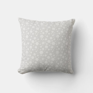 White Snowflakes on Silver Winter Pattern Throw Pillow
