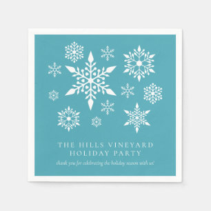 White Snowflakes on Turquoise Holiday Party Napkins