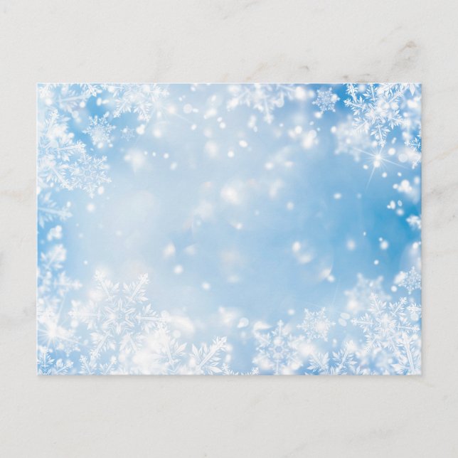 White Snowflakes over Blue Background Winter Postcard (Front)