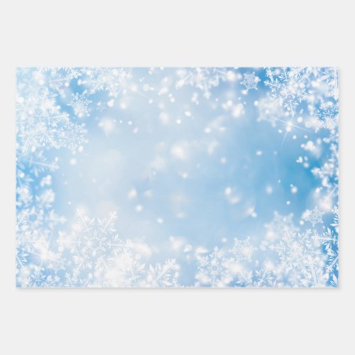 White Snowflakes over Blue Background Winter Wrapping Paper Sheets