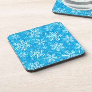 White snowflakes pattern beverage coaster