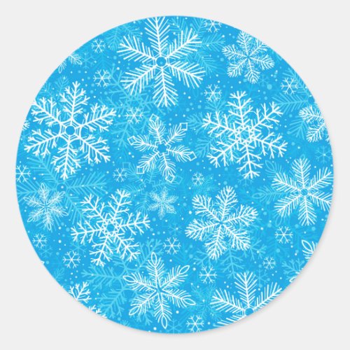 White snowflakes pattern classic round sticker