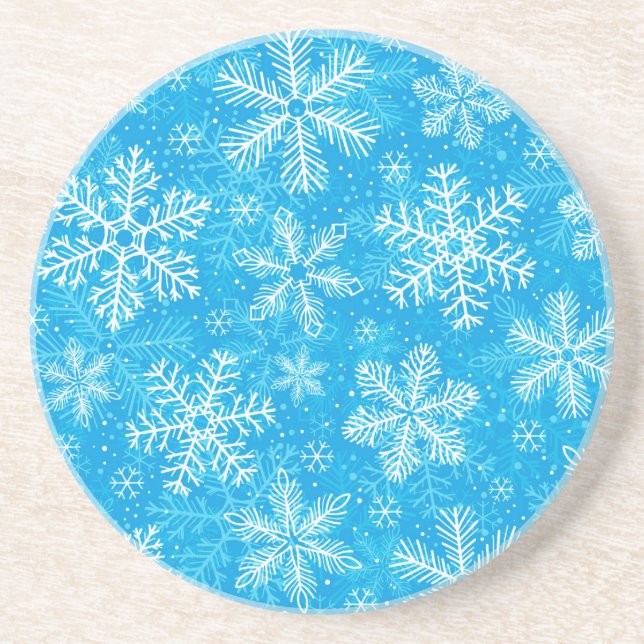 White snowflakes pattern drink coaster (Front)