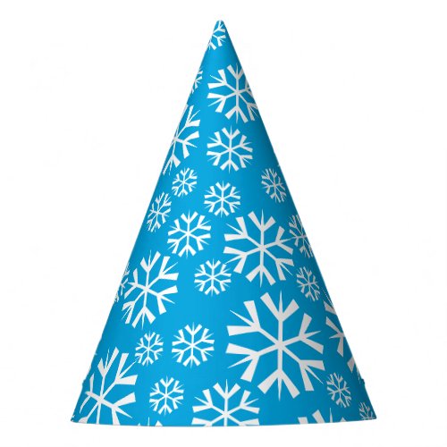 White Snowflakes Pattern on Blue Background Party Hat