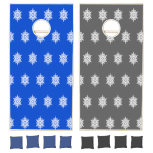 White snowflakes pattern on cornhole set