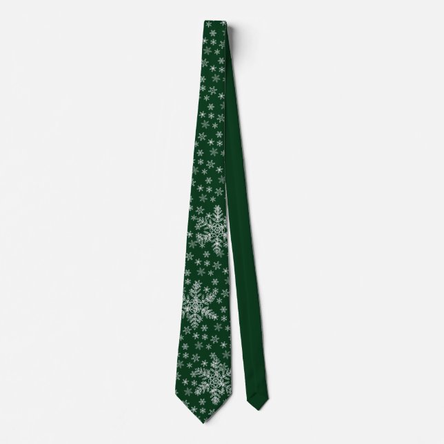 White Snowflakes Pattern on Deep Forest Green Neck Tie (Front)