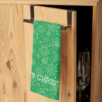 White Snowflake on Dark Green Kitchen Towel, Zazzle