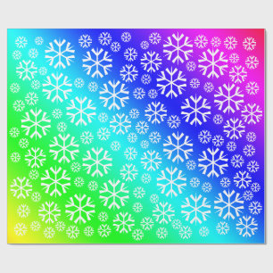 White Snowflakes Pattern on Rainbow Gradient Wrapping Paper