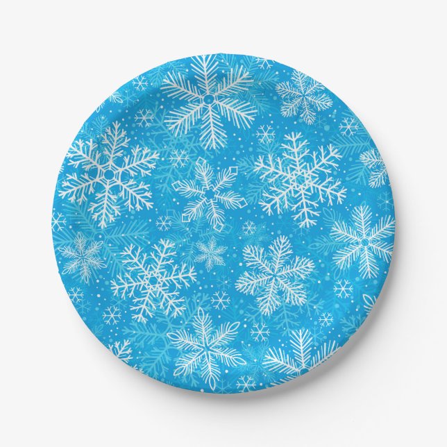 White snowflakes pattern paper plates (Front)