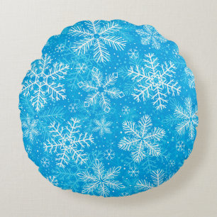 White snowflakes pattern round pillow