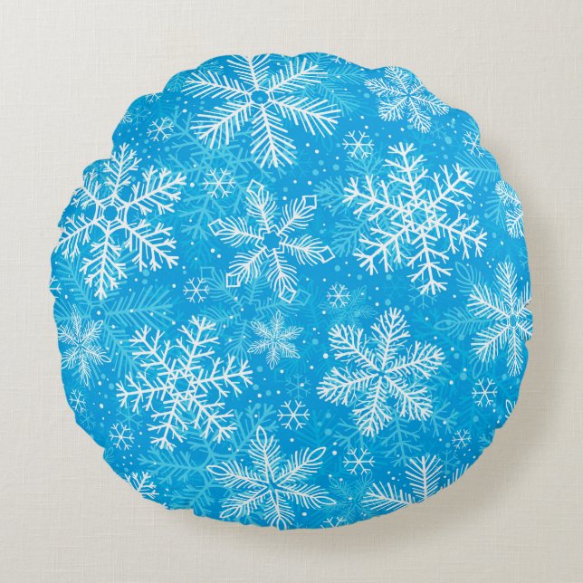 White snowflakes pattern round pillow (Front)