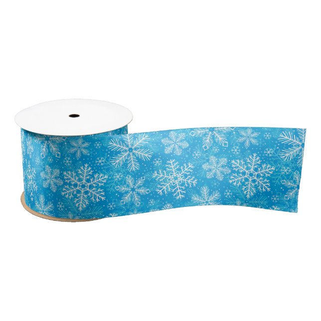 White snowflakes pattern satin ribbon (Spool)