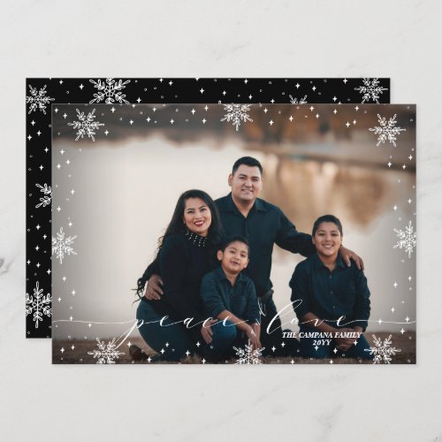 White Snowflakes  Peace  Love Photo Christmas Ca Card