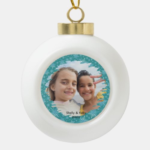 White Snowflakes  Personalized Christmas Photo Ceramic Ball Christmas Ornament