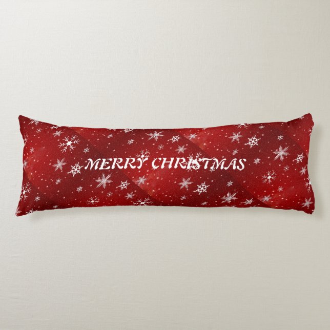 White Snowflakes Red Background Body Pillow (Front)