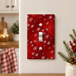 White Snowflakes Red Background Light Switch Cover