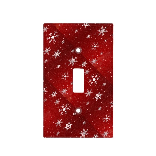 White Snowflakes Red Background Light Switch Cover (Front)