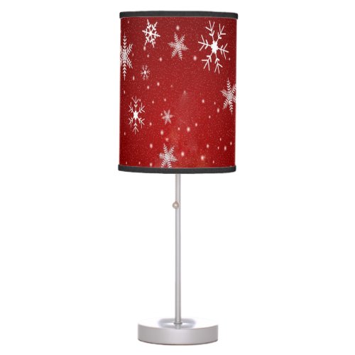 White Snowflakes Red Background Table Lamp