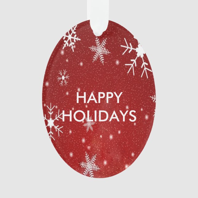 White Snowflakes Red Oval Shape Acrylic Ornament (Front)