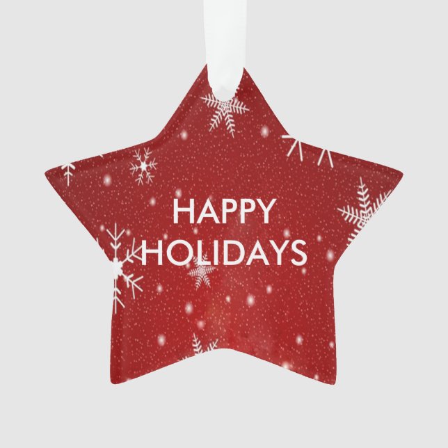 White Snowflakes Red Star Shape Acrylic Ornament (Front)