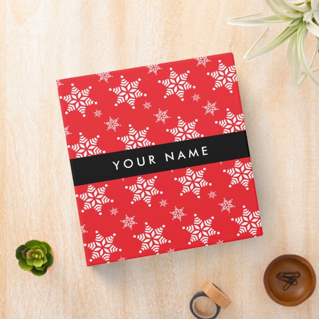 White Snowflakes, Red, Your name, Personalize 3 Ring Binder (In Situ)