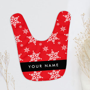 White Snowflakes, Red, Your name, Personalize Baby Bib
